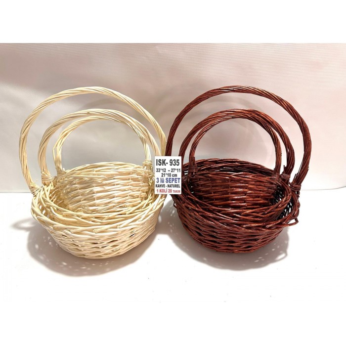 ISK-935 3'LÜ KAHVE - NATUREL SEPET 1 KOLİ 28 TAKIM 