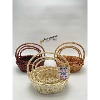ISK-966 3'LÜ NATUREL - KAHVE HASIR SEPET 1 KOLİ 40 TAKIM 