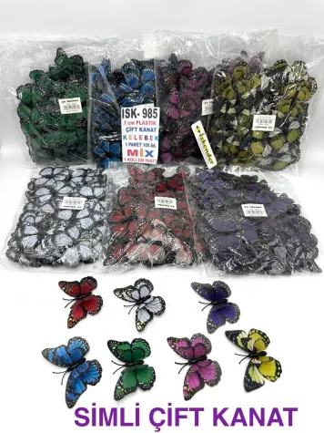 7 CM KENDİNDEN SİMLİ ÇİFT KANAT KELEBEK 1 KOLİ 200 PK.